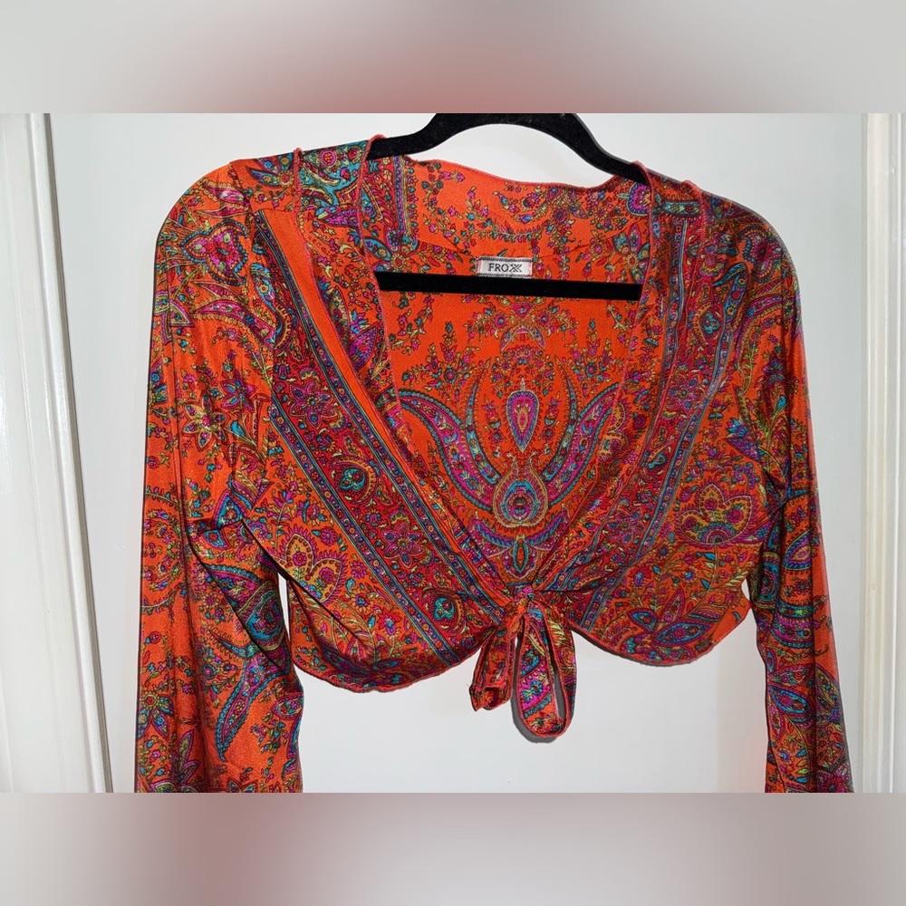 Froxx Orange Paisley Tie-Front Crop Top